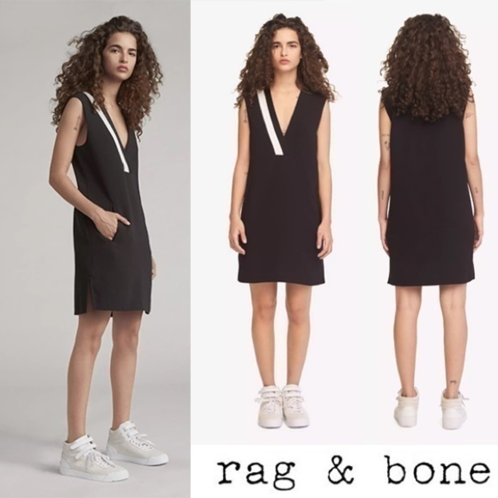 Rag & Bone Black Lodwick V-Neck Mini Mod Shift Dress XS (00)